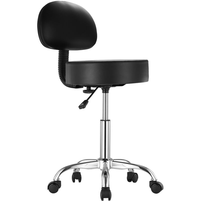 Tabouret à roulettes avec support dorsal et roulettes, capacité de 450 lb, hauteur réglable, cuir pu épais, pour salon, spa, tatouage, clinique, noir