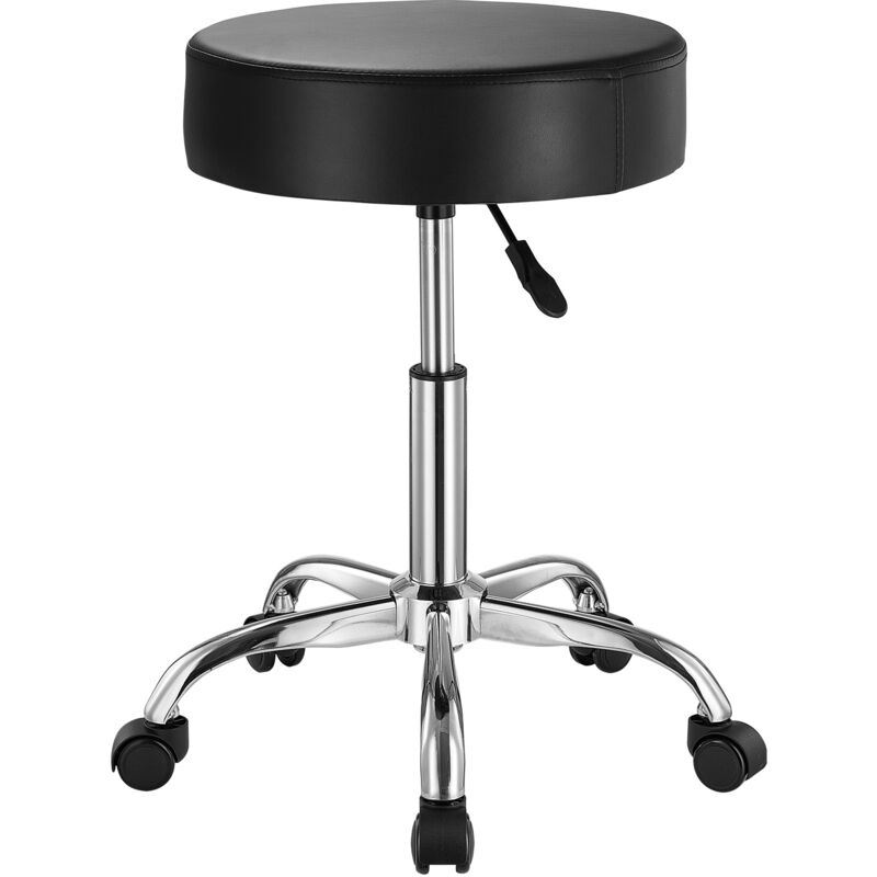 Tabouret à roulettes, capacité de 450 lb, rond, réglable en hauteur, cuir pu épais, pour salon, spa, clinique, noir - Mophorn