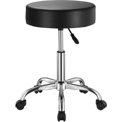 Mophorn Tabouret à roulettes, capacité de 450 lb, rond, réglable en hauteur, cuir PU épais, pour salon, spa, clinique, noir