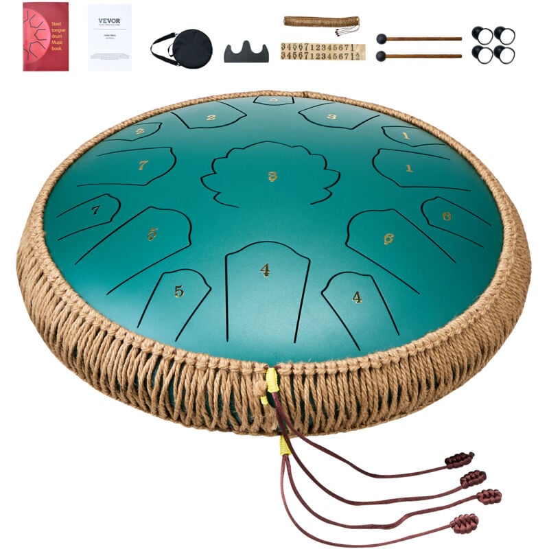 Tambour à langue en acier, 14 en 15 notes, ré majeur, pour jardin, avec maillets et sac, vert - Mophorn
