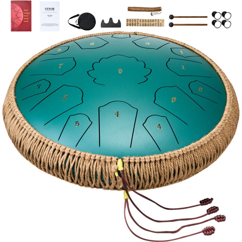 Mophorn - Tambour à langue en acier, 14 pouces et 15 notes, tambour de pluie en do majeur, tambour de réservoir avec 2 maillets et sac de transport,