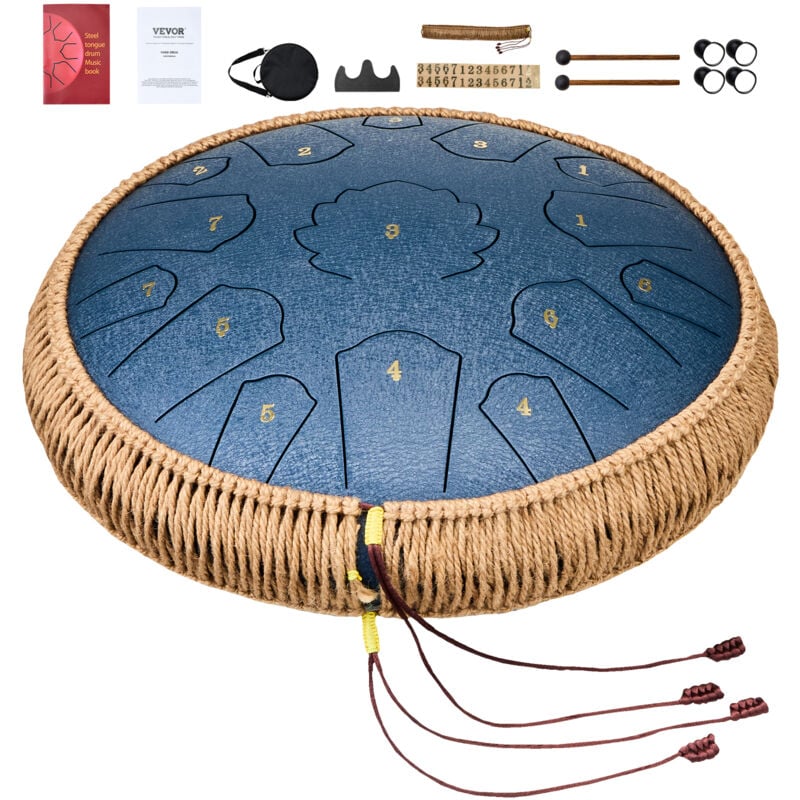 Mophorn - Tambour à langue en acier, 14 pouces et 15 notes, tambour de pluie pour jardin, clé en ré majeur, avec 2 maillets et sac de transport,