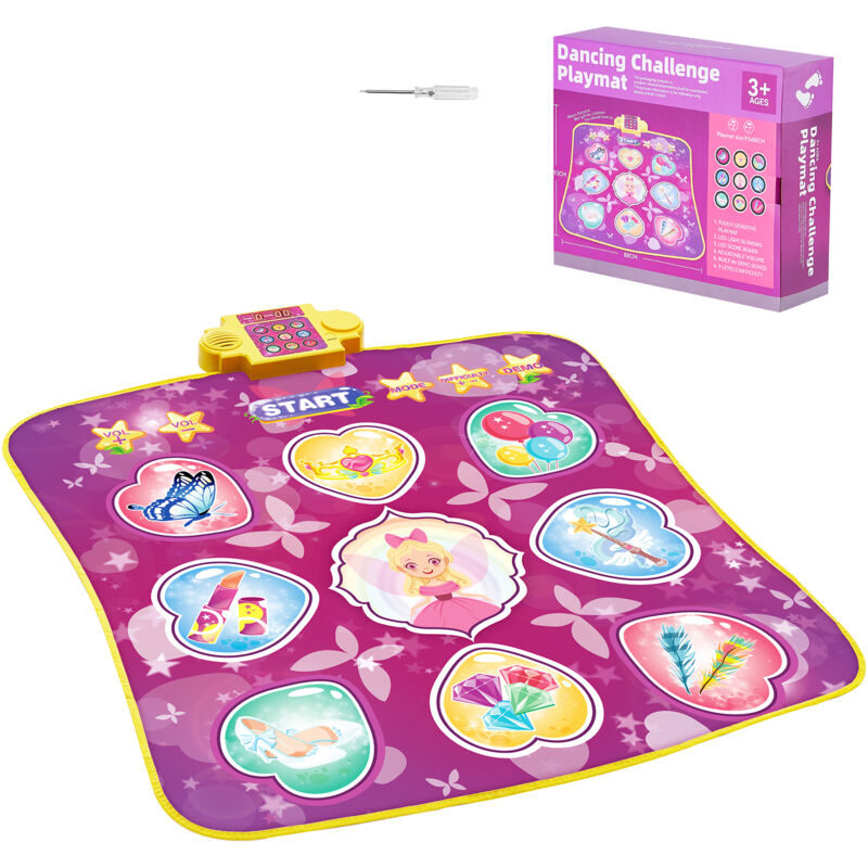 Tapis de danse électronique à 9 boutons avec 3 modes de jeu, 8 niveaux, volume réglable, musique intégrée, jouet d'anniversaire pour 3 filles et