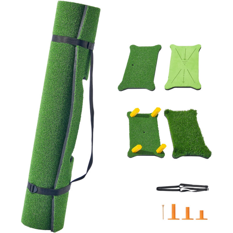 Tapis de frappe de golf 4 en 1 , gazon artificiel 5 x 4 pieds avec 4 inserts interchangeables, tapis d'entraînement épais pour entraînement de