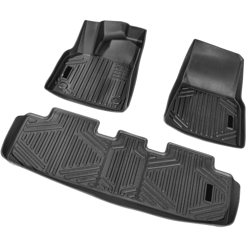 Tapis de sol pour automobile, adaptés au modèle Tesla y 2021-2024, 3 pièces de doublures avant et 2e rangée, tapis de sol pour véhicule en tpe sur