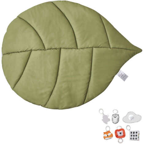 Mophorn Tappetino da Gioco per Bambini, Tappetino per il Tempo sulla Pancia a Forma di Foglia con 6 Giocattoli Sensoriali, 1090 x 850 mm, Tappetino Pieghevole per Neonati Sviluppo Cognitivo