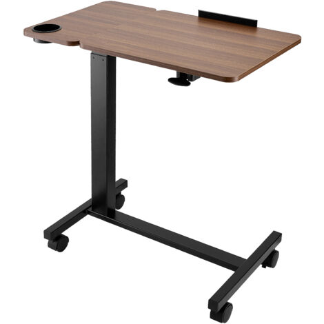 Mophorn Tavolino da letto regolabile con piano inclinabile, comodino personalizzabile in altezza e angolazione su ruote per casa, ufficio e studio, design in legno e nero.
