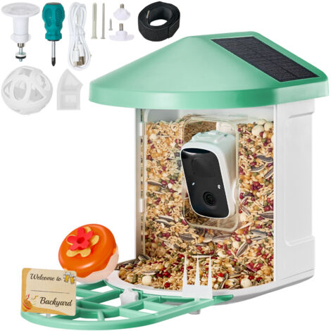 Mophorn Telecamera Alimentatore d'Uccelli Intelligente, 2K HD, Identificazione IA 10000+ Specie di Uccelli, Solare (2 pannelli), Cattura Automatica & Notifica, Regalo Outdoor
