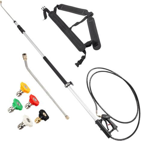 Mophorn Telescoping Pressure Washer Wand 18ft, 4000 PSI, Extension Pole with Strap, 3/8" Quick Connector, 5 Nozzles for Driveways, Buildings, Cars