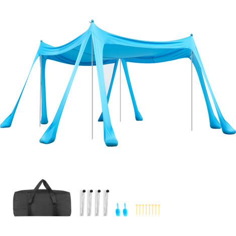 Mophorn Tenda Parasole da Spiaggia Portatile con Protezione Solare UPF 50+, Dimensioni 3x3x2 m, Completa di Sacchi di Sabbia e Pali di Supporto, Ideale per Campeggio, Viaggi e Pesca, Colore Blu