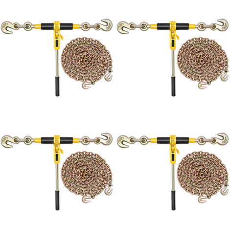Mophorn Tendeur à Cliquet avec Chaîne d'Arrimage G80 10 mm x 6,1 m, Lot de 4, Capacité de Charge 4173 kg, Accessoires pour Fixation de Charges, Transport, Remorques et Camions à Plateau
