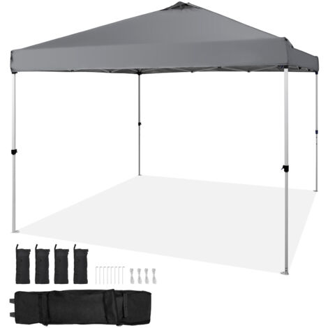 Mophorn Tente à auvent pop-up 10 x 10 pi - Gris foncé. Bâche enduite d'argent PU 250 D. Livré avec un sac à roulettes portable et 4 sacs de sable. Abri imperméable et solaire pour fêtes, camping