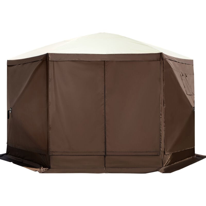 Tente de gazebo 12 x 12 pi, abri à auvent escamotable à 6 côtés avec fenêtres en maille, sac de transport portable, piquets de sol pour camping en