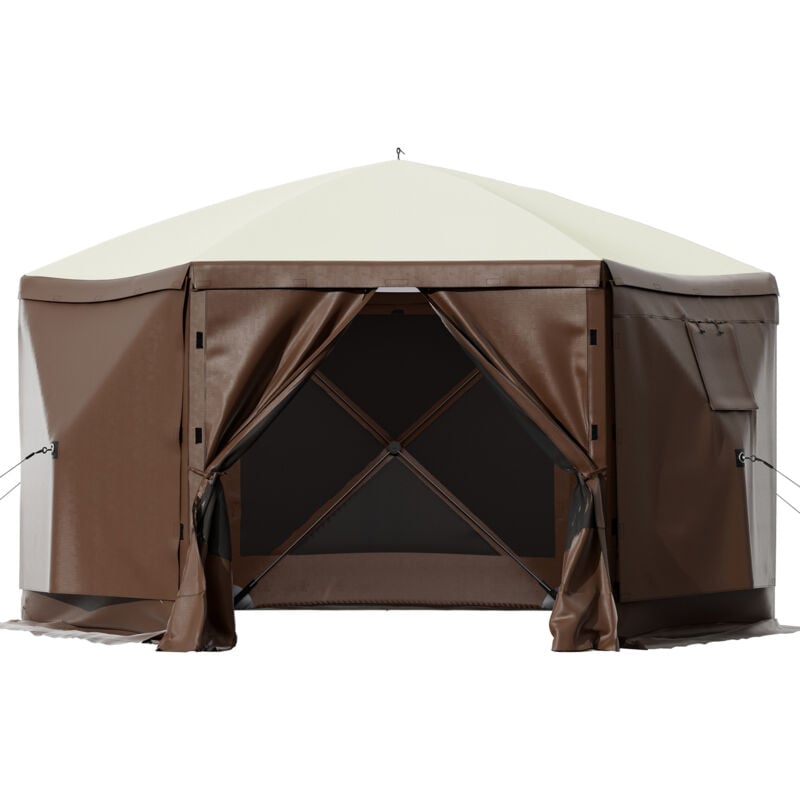 Tente de jardin, abri de camping pop-up à 6 côtés de 10 x 10 pieds avec fenêtres en maille, sac de transport portable et piquets de sol, grande tente