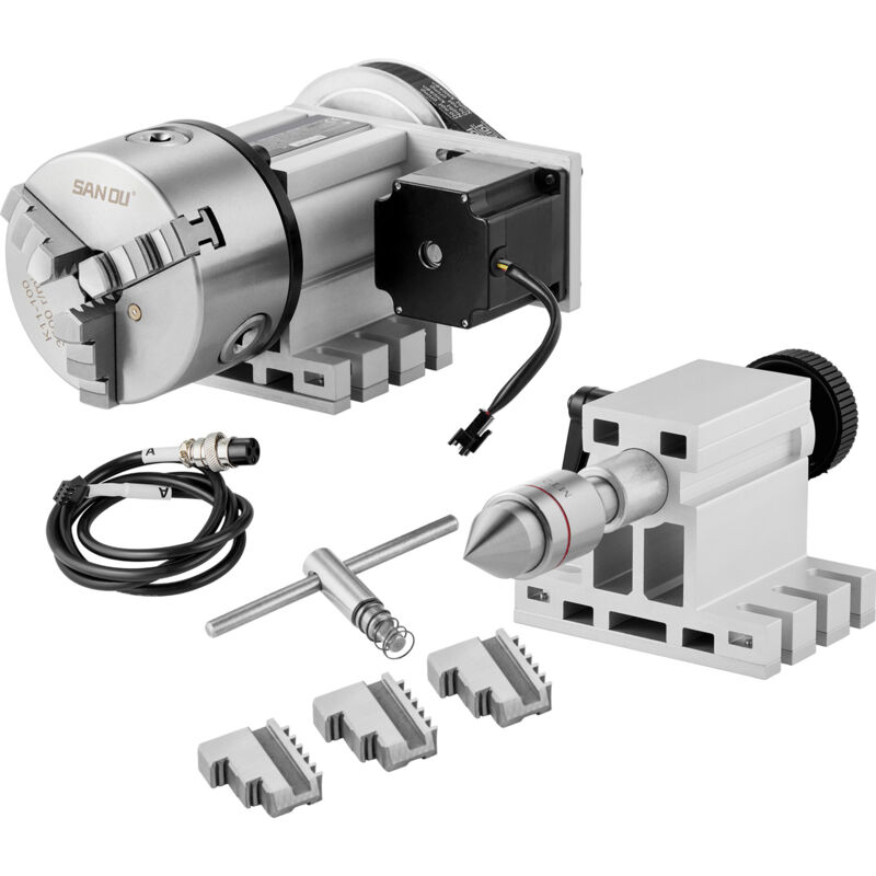 Mophorn - Tête de division fraisage de routeur cnc - mandrin à 3 mâchoires de 100 mm, 4e axe, hauteur centrale de 65 mm, contre-pointe MT2, rapport