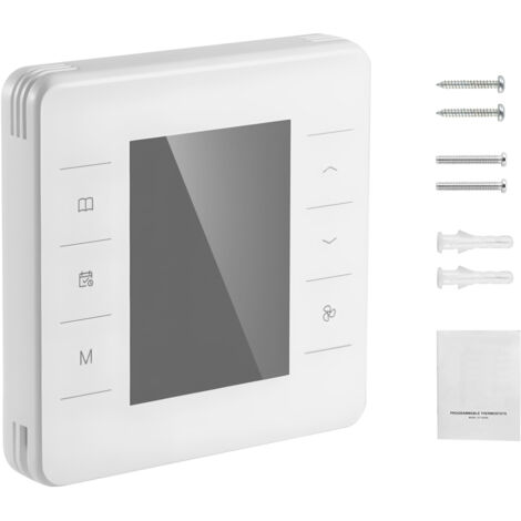 Mophorn Thermostat programmable pour usage domestique 7 jours, avec écran rétroéclairé, modes chauffage et refroidissement, plage de température 5-37℃, compatible avec pompe à chaleur, blanc