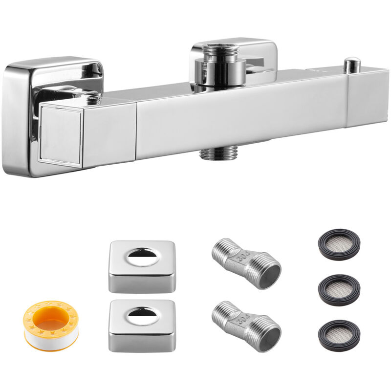 Mophorn Thermostatic Shower Faucet Valve, 38℃ Safety Lock Temperature Control, Hot And Cold Water Mixing Valve For Bathroom, Rv, Hotel, Dual-hole