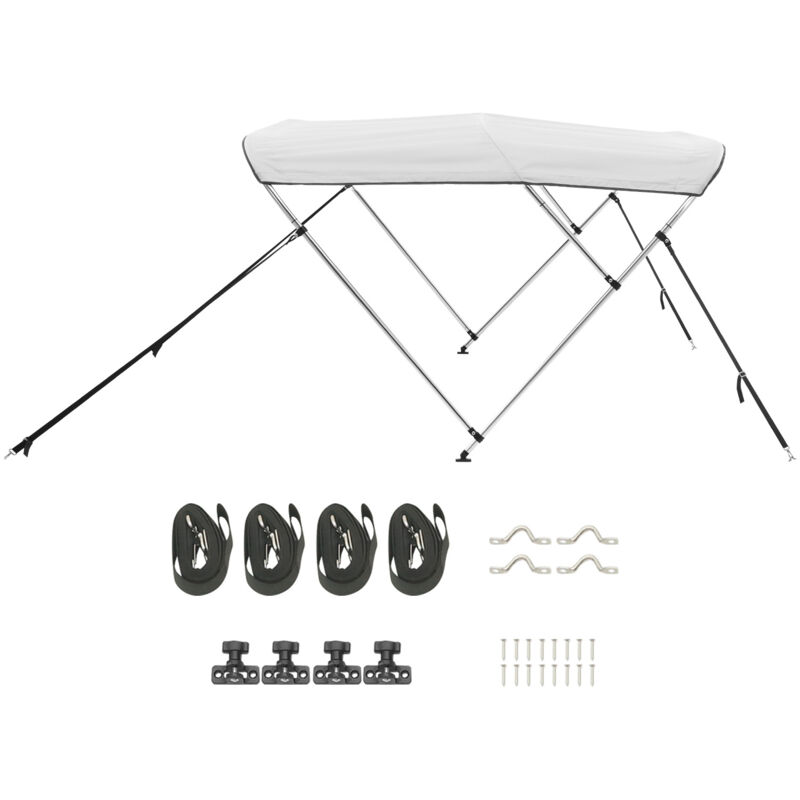 Toit bimini à 3 arceaux, housse en polyester 600D avec cadre en aluminium, pare-soleil imperméable avec sac de rangement, 2 poteaux de support, 4