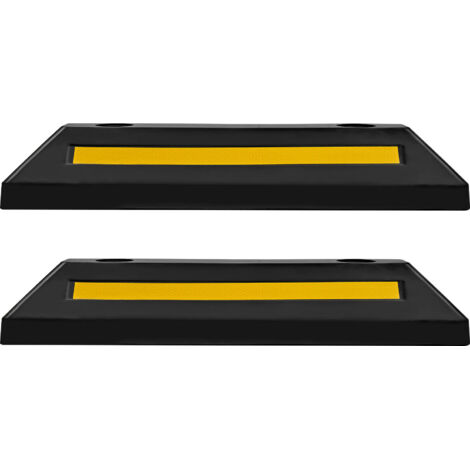 Mophorn Topes de estacionamiento de goma, 2 unidades, 548 x 158 x 94 mm, con bandas reflectantes, ideales para coches. Barrera de estacionamiento resistente y guía de ruedas en color negro.