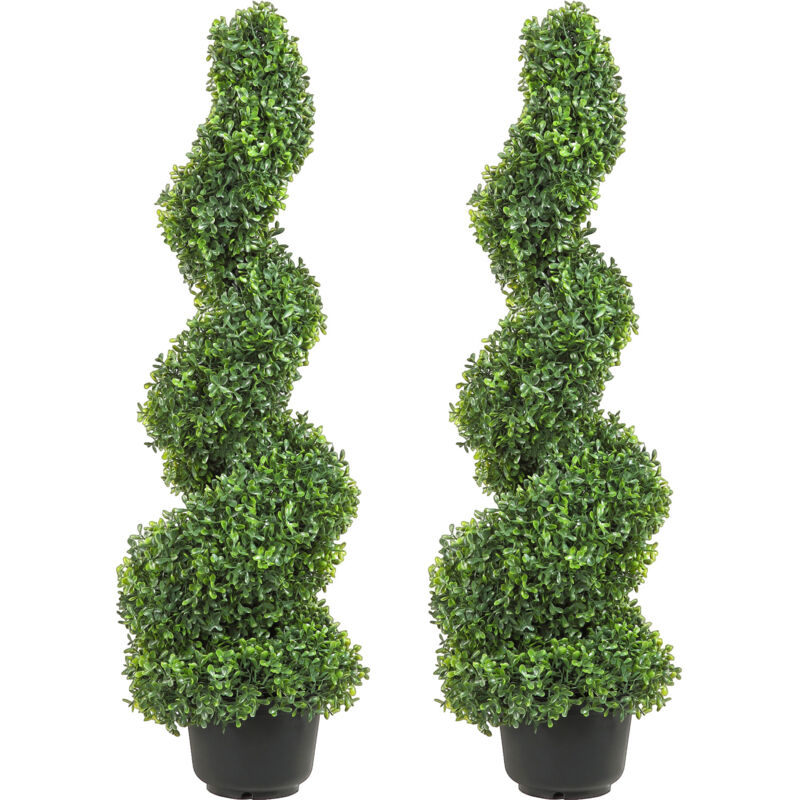 Mophorn - Topiaires artificiels Buis Arbres 3 pieds de haut (2 pieces) Fausse plante verte deexterieur avec feuilles remplacables pour decoration