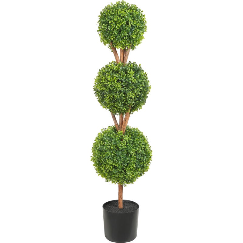Mophorn Topiaires en buis artificiel de 48 po, 2 pièces, 3 fausses plantes en forme de boule avec jardinières, vert, décoration de jardin