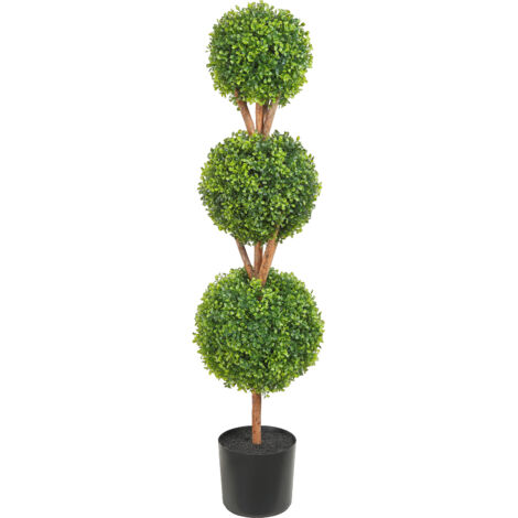 Mophorn Topiarios artificiales de boj de 48" de, 2 piezas, 3 plantas artificiales con forma de bola con jardineras, verde, decoración de jardín para interior y exterior
