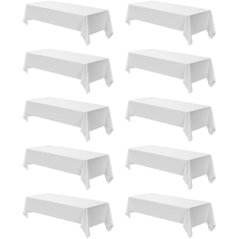 Mophorn Tovaglia Rettangolare in Poliestere Lavabile, Copritavolo Resistente alle Pieghe per Eventi, Matrimoni, Feste e Banchetti, Set da 10 Pezzi, Bianco, 1524 x 2591 mm