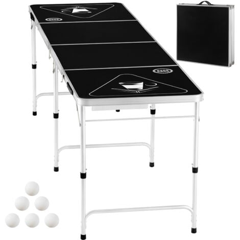 Mophorn Tragbarer Bierpong-Tisch, 2,44 m, faltbares Design mit Tragegriffen, 6 Pong-Bälle, verstellbare Höhe, leichtes Gewicht für Partys, Reisen und Zelten, schwarz