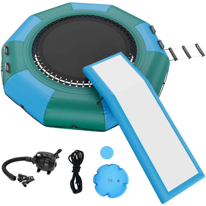 Trampoline aquatique gonflable de 10 pieds Plateforme de natation Rebond avec toboggan Piscine Lac, 20,25 kg, 122 x 23,6 pouces, Échelle d'entrée