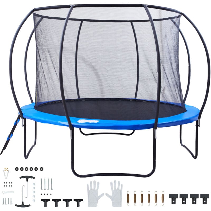 Trampoline de 12 pieds, capacité de 400 livres, livré avec filet de protection, échelle et poteau incurvé. Robuste avec tapis de saut et rembourrage