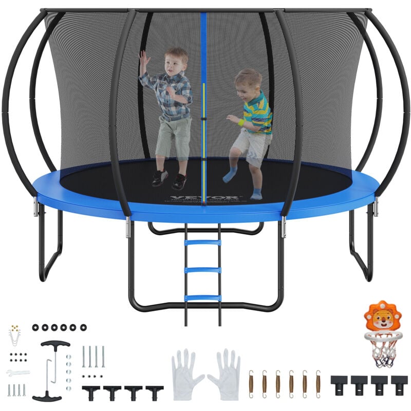 Vevor Trampoline Exterieur Interieur 3,7 m Trampoline pour Enfants Charge Maximale 180 kg avec Filet de Securite a 360° Couverture de Mousse Epaisse