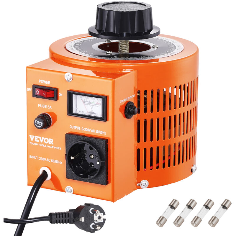 Mophorn - vevor Transformateur de tension variable automatique 1000 va, 3,3 a, entree 230 v, sortie 0-300 v, regulateur tension ac 4 fusibles,