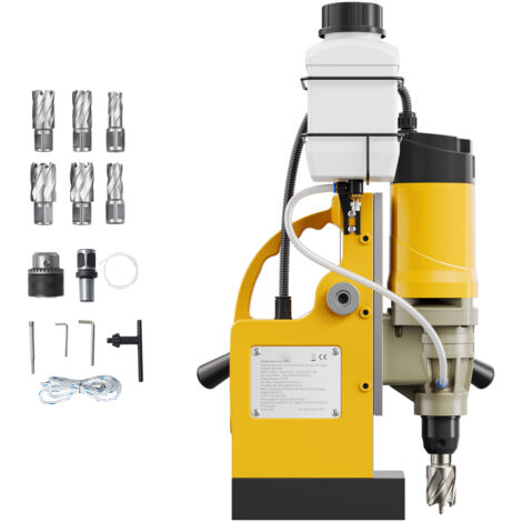 Mophorn Trapano magnetico-Motore 1400W, diametro 2 in alesatura, pressa per trapano elettrico 2878 lbf con 6 punti di caring, giallo