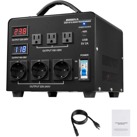 Mophorn Trasformatore Convertitore di Tensione Automatico, 6000 VA, per Abbassare e Elevare la Tensione, Compatibile con 110 V e 220 V, Dotato di 3 Prese USA, 3 Prese UE, Display LCD e Protezione