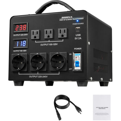 Mophorn Trasformatore di Tensione Automatico da 220 V a 110 V e da 110 V a 220 V, 3000 VA, con 3 Prese USA, 3 Prese UE, Display LCD e Cavo di Alimentazione