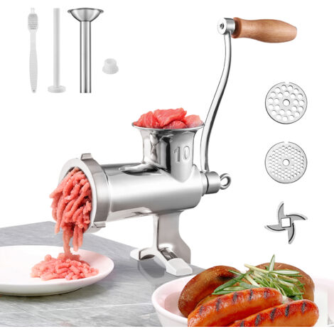 Mophorn Tritacarne manuale - Tritacarne manuale in acciaio inox con morsetto da tavolo, 2 piastre di macinazione e insaccatrice per salsicce - Perfetto per cucina domestica, ristorante, macelleria