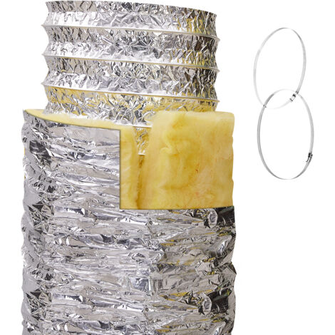 Mophorn Trockner-Abluftschlauch, 127 mm isolierter flexibler Kanal, 7,62 m lang mit 2 Klemmen, robuster 3-Lagen-Schutz für HVAC-Heizung, Kühlung, Lüftung, Abluft, R-4.2, flammhemmend