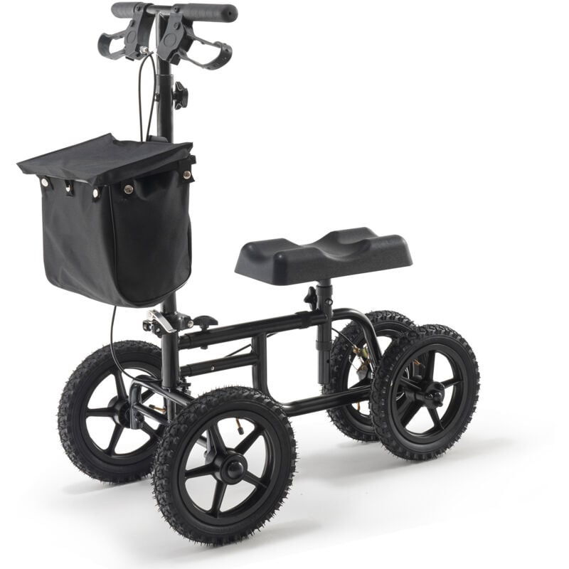 Mophorn - Trottinette pliable , déambulateur orientable en acier au carbone avec guidon réglable et genouillère, roues tout-terrain de 12', double