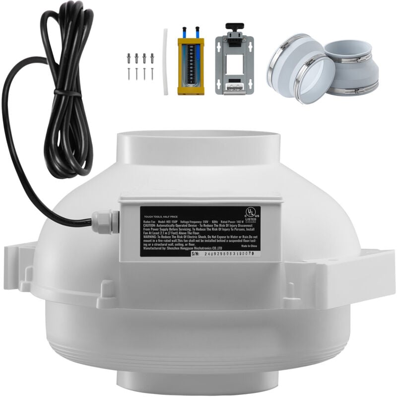 Mophorn - Trousse d'installation de ventilateur de radon de 6 à 4,5 pouces - Trousse de système de ventilateur d'atténuation du radon silencieux de