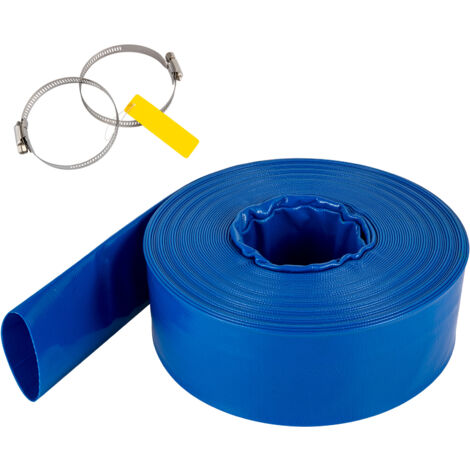 Mophorn Tubo di scarico, 3" x 105", Tubo piatto in PVC, Resistente alle intemperie e allo scoppio, Ideale per piscine e trasferimento dellacqua, Blu