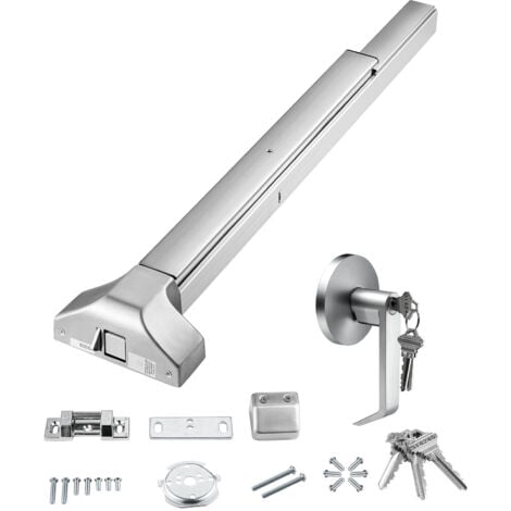 Mophorn Türschloss mit Edelstahl-Schubstange,Notausgangsvorrichtung mit externem Hebel und 3 Schlüsseln, kompatibel mit linken und rechten Metall-oder Holztüren, langlebiges Türzubehör für Notausgänge