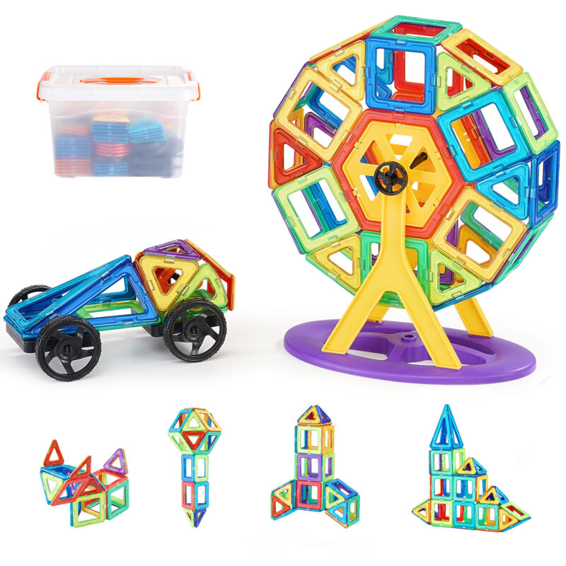 Mophorn - Tuiles magnétiques, 123 pièces pour enfants, ensemble de construction avec extras, jouets stem pour les 5 ans et plus