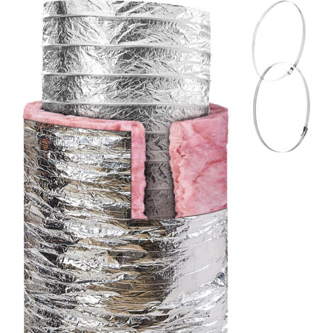 Mophorn   Tuyau d'aération de sécheuse 203,2 mm, conduit flexible isolé 7,62 m avec 2 colliers, protection à trois couches R-6.0 pour ventilation et chauffage