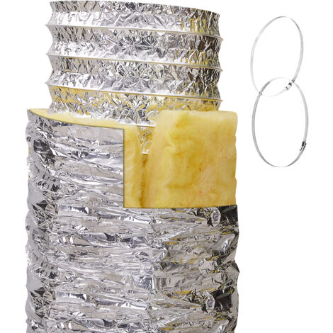 Mophorn  Tuyau d'aération pour sécheuse , conduit flexible isolé de 152,4 mm, 7,62 m avec 2 colliers de serrage, protection robuste à 3 couches pour chauffage, climatisation, refroidissement