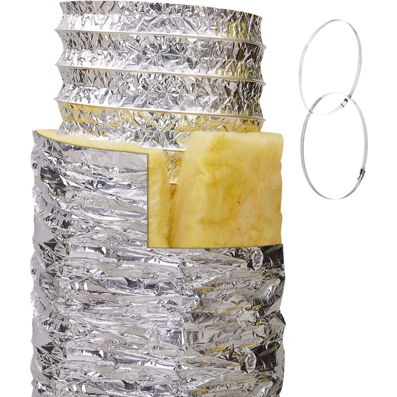 Tuyau d'aération pour sécheuse conduit flexible isolé de 152,4 mm, 7,62 m avec 2 colliers de serrage, protection robuste à 3 couches pour chauffage,