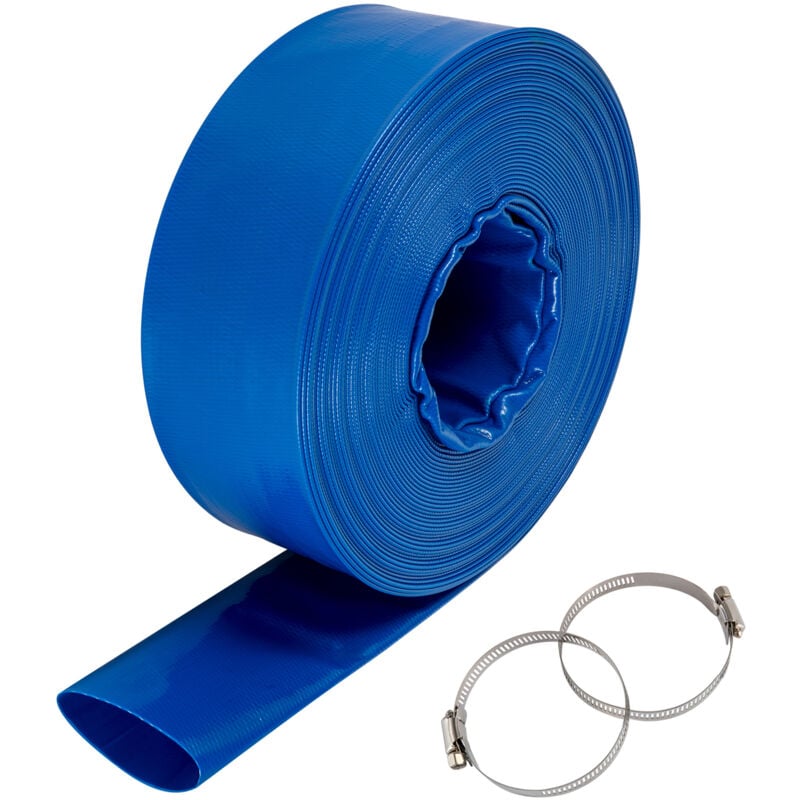 Tuyau de Refoulement, 4' x 105', Tuyau Plat en pvc avec Colliers, Tuyau de Vidange pour Piscine, Spa, Transfert d'Eau, Résistant aux Intempéries,