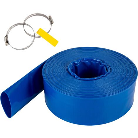 Mophorn Tuyau de refoulement, tuyau plat en PVC de 3 po x 105 pi, tuyau de vidange à contre-courant robuste avec colliers de serrage, résistant aux intempéries et à l'éclatement