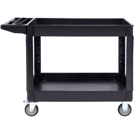 Mophorn Universal-Servicewagen, 2 Ablagen, 257 kg Tragkraft, robuster Rollwagen aus Kunststoff mit 360° schwenkbaren Rädern (2 mit Bremse), große Ablagen mit Rand, ideal für Lager, Garage