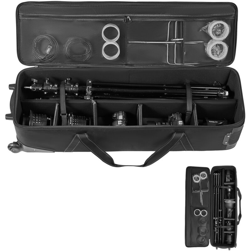 Mophorn - Valise à roulettes pour équipement de studio, 100 x 38 x 32 cm, sac à roulettes pour appareil photo avec roulettes et sangles, poignée