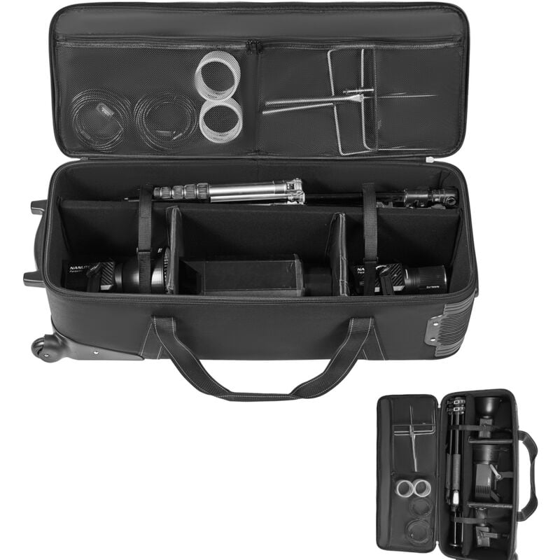 Valise à roulettes pour équipement de studio, 118 x 37 x 30 cm, sac à roulettes pour appareil photo, sangles, compartiment rembourré, pour pieds